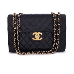 CHANEL 1994 VINTAGE BLACK MAXI CLASSIC FLAP BAG 24K